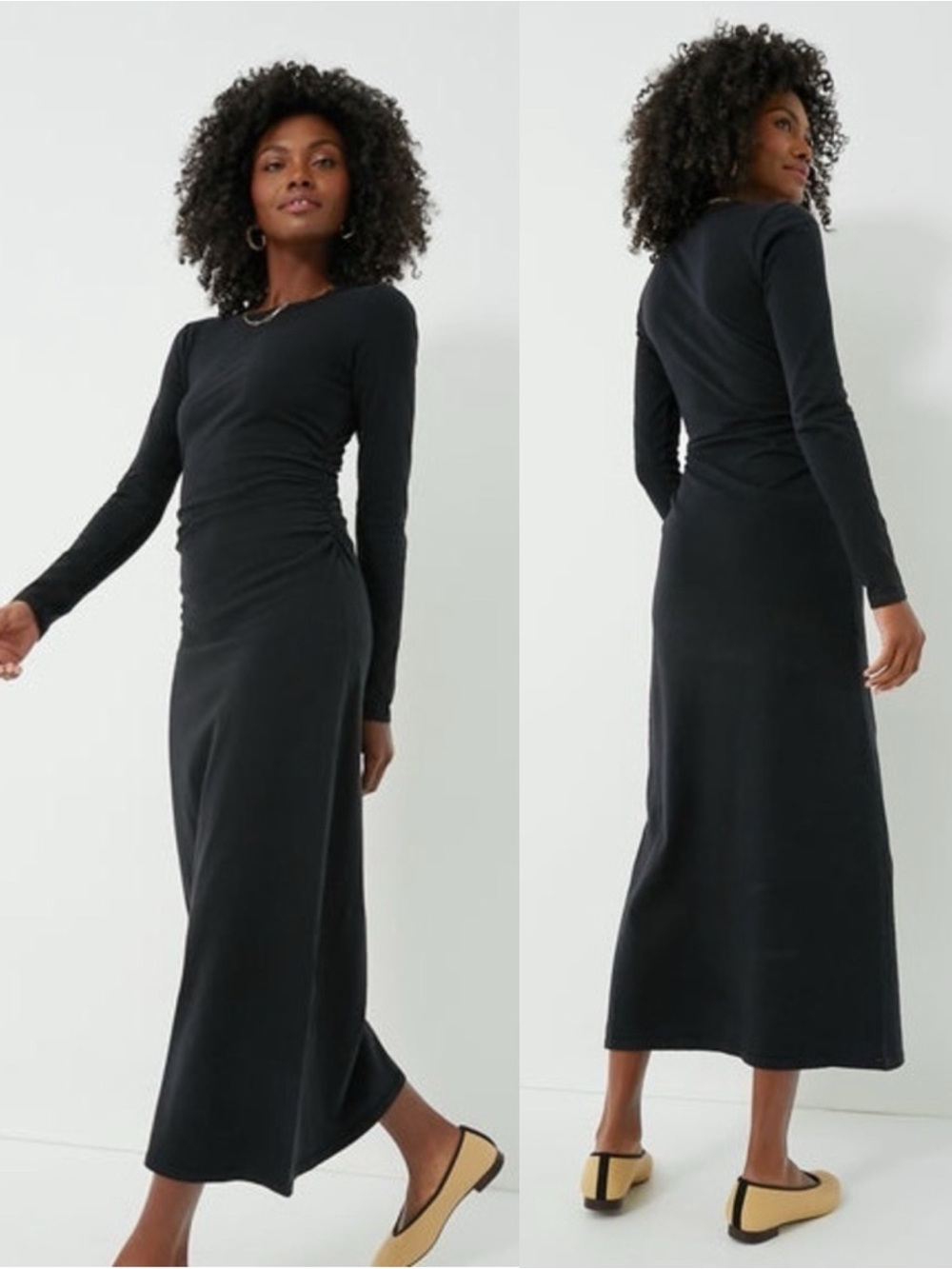 Tuckernuck XIRENA Wiley Black Long Sleeve Maxi Dress Minimalist Cotton